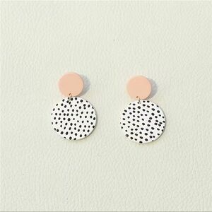Elegant Dangle Earrings Pink Acrylic Circle White Black Dot Pattern